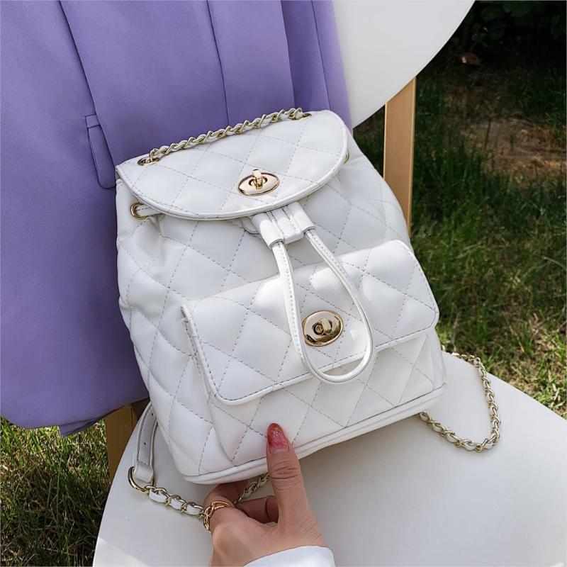 Backpack Style School Backpacks 2021 High-quality PU Leather Women&#039;s Designer Chain Shoulder Bag High Capacity Travel Books Rucksack