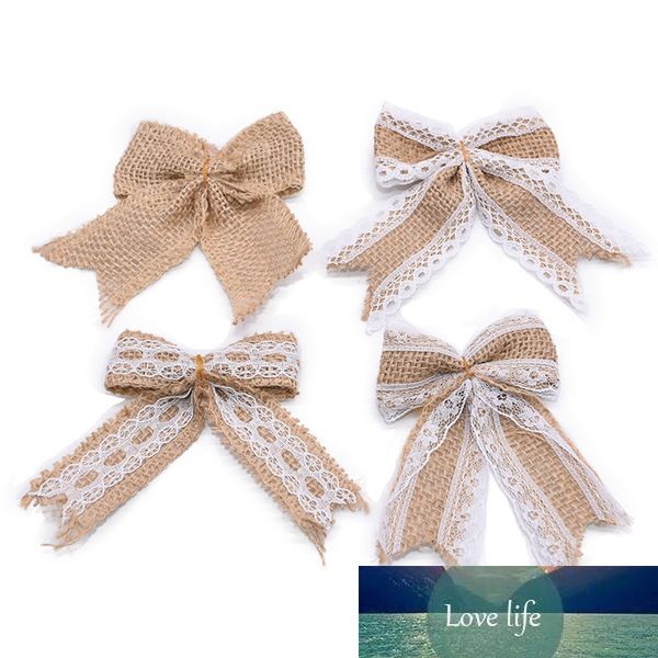 10pcs DIY Packing Vintage Natural Jute Burlap hessian bows ribbon Wedding Decoration mariage Gift Box Wrapping Bowknot