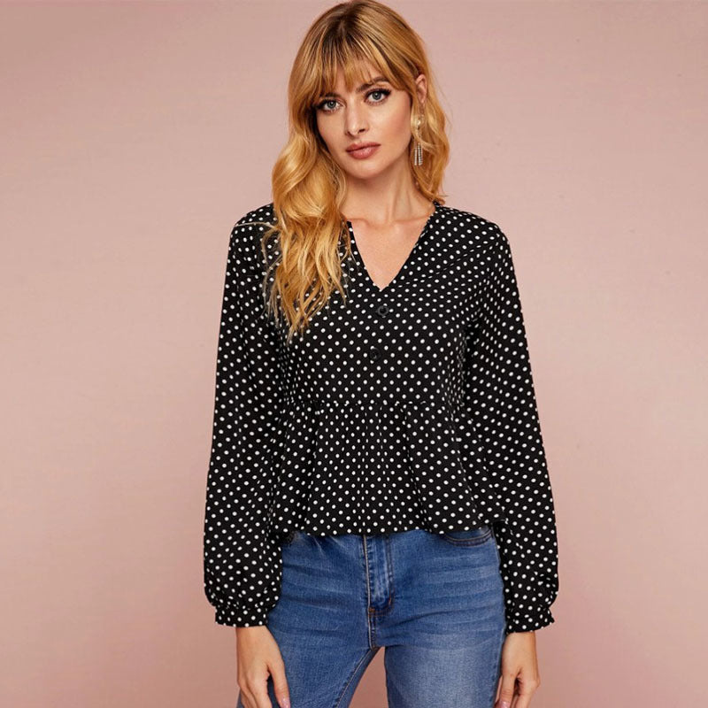 2021 Vintage Elegant Ol Shirt Blouses Full Plus Size Autumn New Fashion Women&#039;s Polkadot V-neck Single-breasted Women Tops E7ta