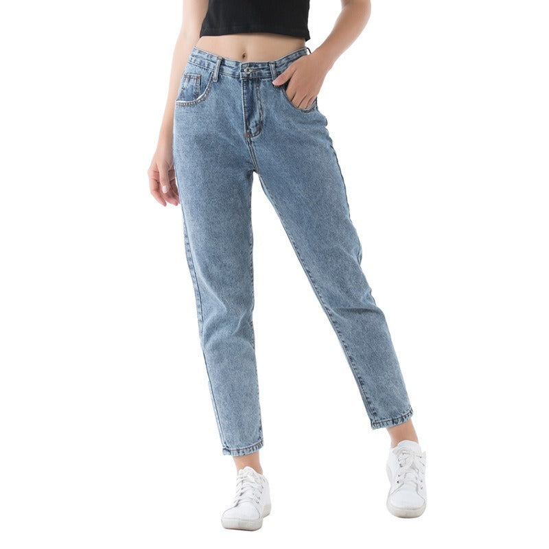 2021 Vintage Stylish High Waist Streetwear Straight Jean Femme Blue New Mom Jeans Clothes for Women Office Lady Pants Rf4o