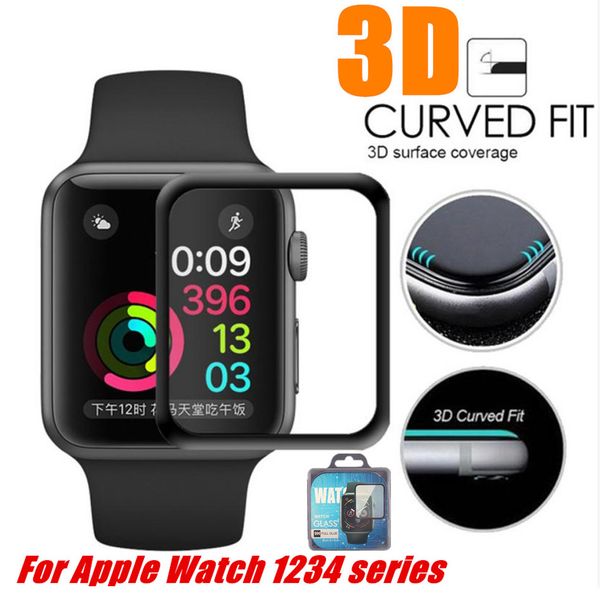 For Apple Watch 4 Full Covered 9H 3D Curved Edge Glue Tempered Glass Film Screen Protector 40mm 44mm 38mm 42mm For iWatch 123
