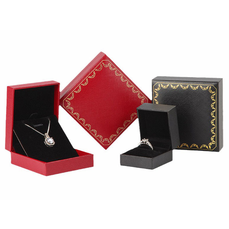 Wholesale High-End Jewelry Packaging Box Black Red Leather Paper Printing Gilt Edge Jewelry Storage Box Ring Earrings Bracelet Necklace Set