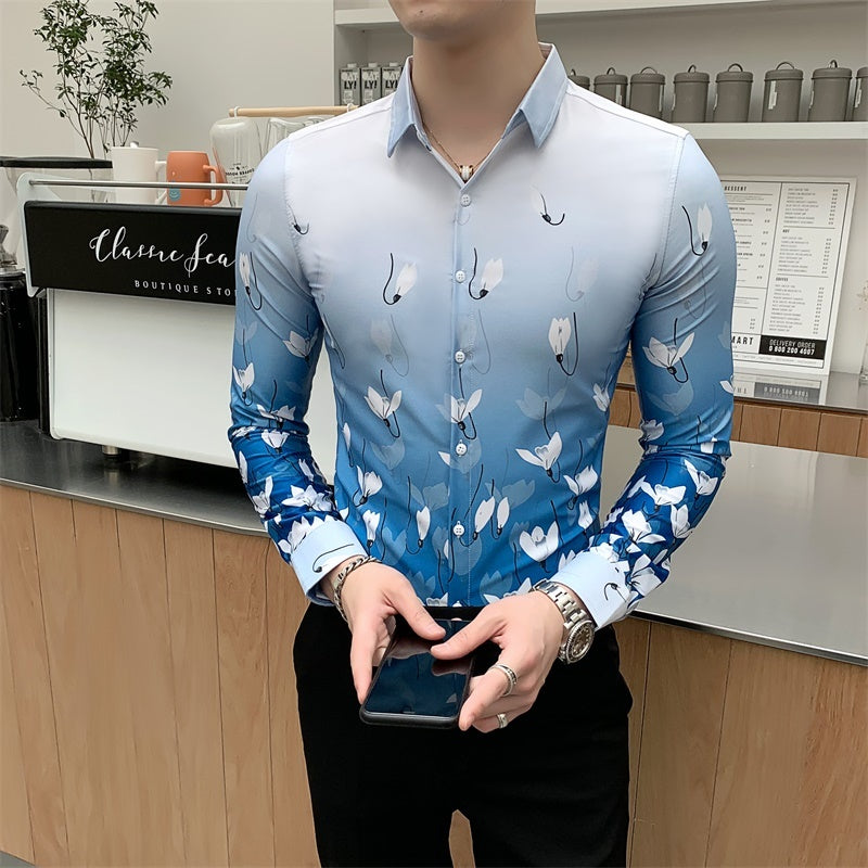 2021 Autumn New Floral Shirt Fashion Long Sleeve Casual Shirts All the Games Digital Thin Fit Tuxedo Men&#039;s Clothes 806d