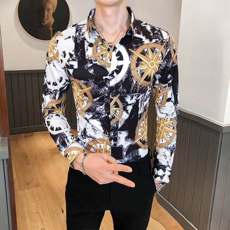 2021 New Autumn British Style Shirts for Fashion Men Copy of Vintage Ed in Long All Along Prom Night Club Blouses Xxuk