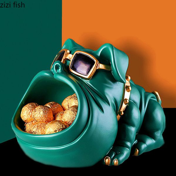 Big Mouth Dog Storage Ornaments Animal Crafts Candy Jar Resin Figurines Cool Dog Wear Sunglasses Desk Decor Home Decor Modern