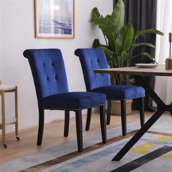 Living Room Furniture Velvet Fabric Rubber Wood Legs Cushion Original Cotton Density 26 Spring - Nail Dressing Stool Two Sets Blue