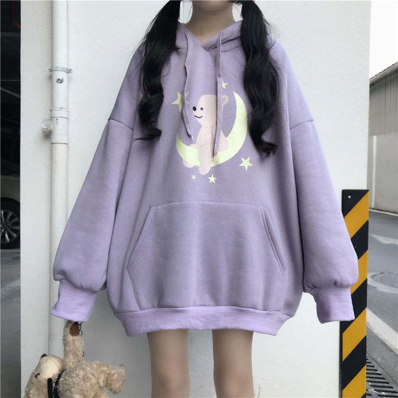 2021 New Japanese Kawaii Cartoon Printed Schoolgirl Fall and Winter Korean Clothes Sweet Loosey Style Long Hoodie Wome Jm9j