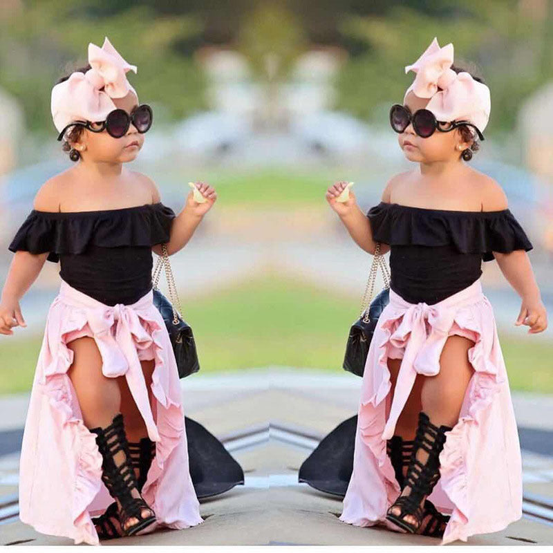 2021 New Fashion Toddler Girl Summer Cotton Kids Clothes Girls Short Sleeve Tops+shorts+dovetail Skirt+headband 4 Pcs 2-7 Years 619e
