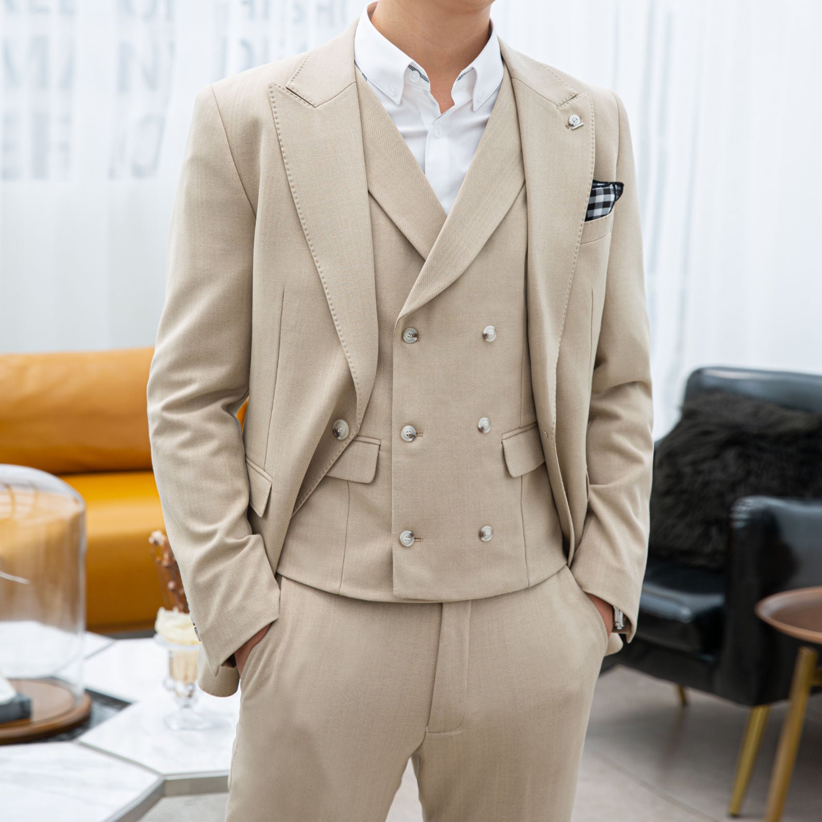 New 2021 Evening Wedding Male Ternos Masculino Slim Party Office 3pc Mens Suit Trajes Azul Uomo Gbzn