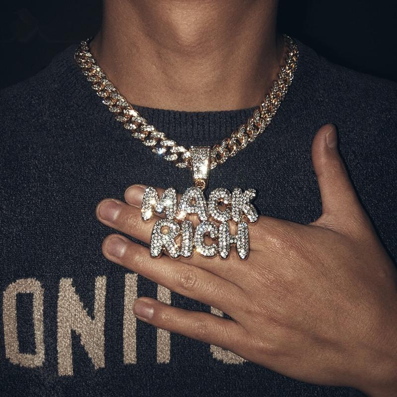 Pendant Necklaces Iced Out Micro Pave Cubic Zircon Letter MACK RICH Necklace For Men&#039;S Hip Hop Jewelry Fashion Choker Gift