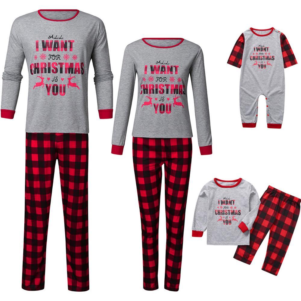 2021 New Xmas Family Matching Lounge Wear Christmas Santa Dad Mom Pajamas Set Plaid Winter Autumn Sleepwear Adult Kids Suit Afro