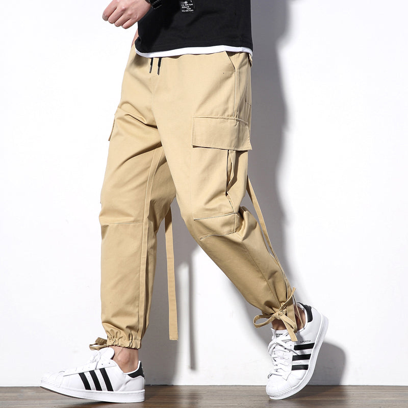 2021 New Western-style Male Racers Harem Hip Hop Streetwear Tapes Solid Border Casual Cargo Electrical Masculine Pants Gzp2