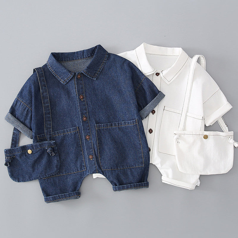 2021 New Baby Spring Summer Clothes Newborn Infant Boys Girls Romper Kids Denim Overall with Pockets 2 Colors Children Cowboy Outfit Lwbj
