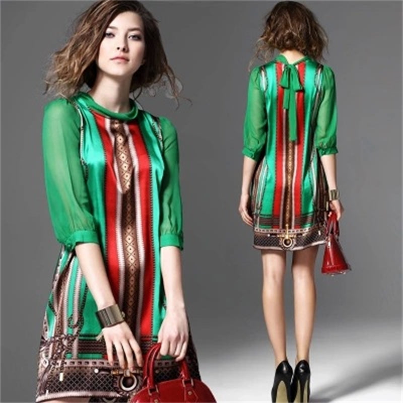 Wholesale Luxury Fashion Summer Chiffon Dress Runway Women&#039;s Office Business Print Mini Dress Beautiful Lady Elegant Cocktail Prom Dresses