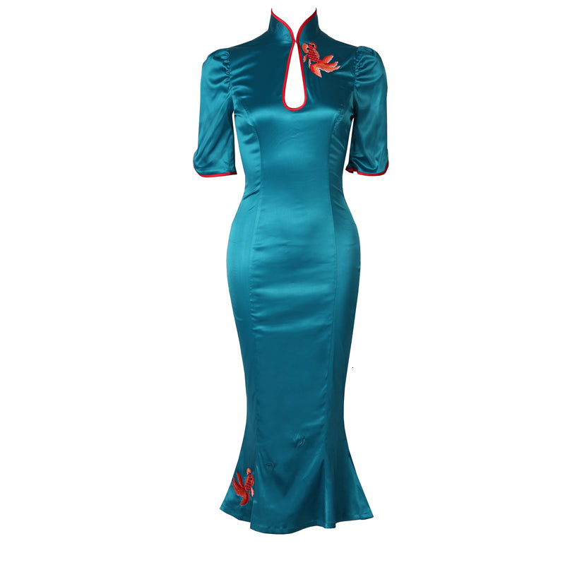 Le Palais Vindima Chinese Classic Chipao Cetin Fin High Rise Side Slits Designed Dressed Boredom 2021 Spring C5gm