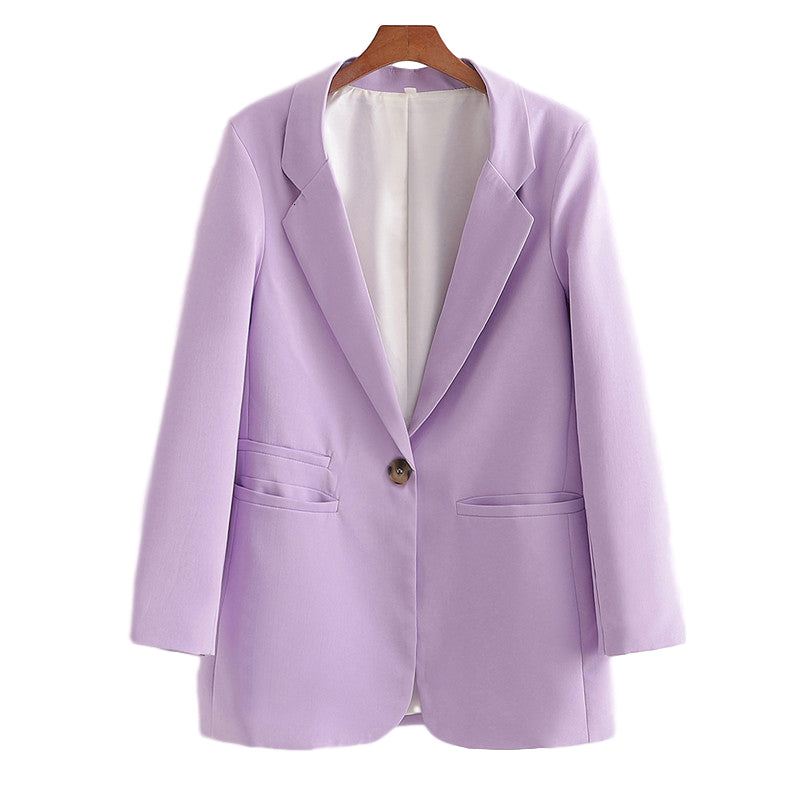 2021 New Fashion Women Violet Suit Blazer Long Sleeve Pocket Office Lady Business Coat Female Retro Tops L7bg