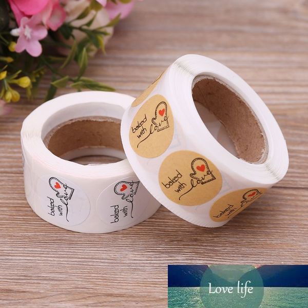 1 Roll-500Pcs Baked With Love Round Kraft Paper Sticker Adhesive Baking Label For Christmas Festival Cake Box Gift DIY Decor