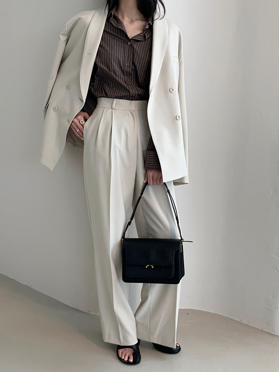 2021 New Elegant Women Pant Double-breasted Blazer Jacket High Waist Pants 2 Pieces-set Office Lady Style Work Suits Cuhc