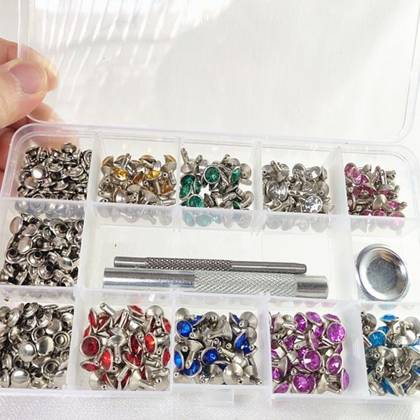 240Pcs 8Colors Punk Diamond Spikes Rivets-Rhinestone Studs Decor Rivets for Leather-Belt-Handbag Rivet DIY +Tools