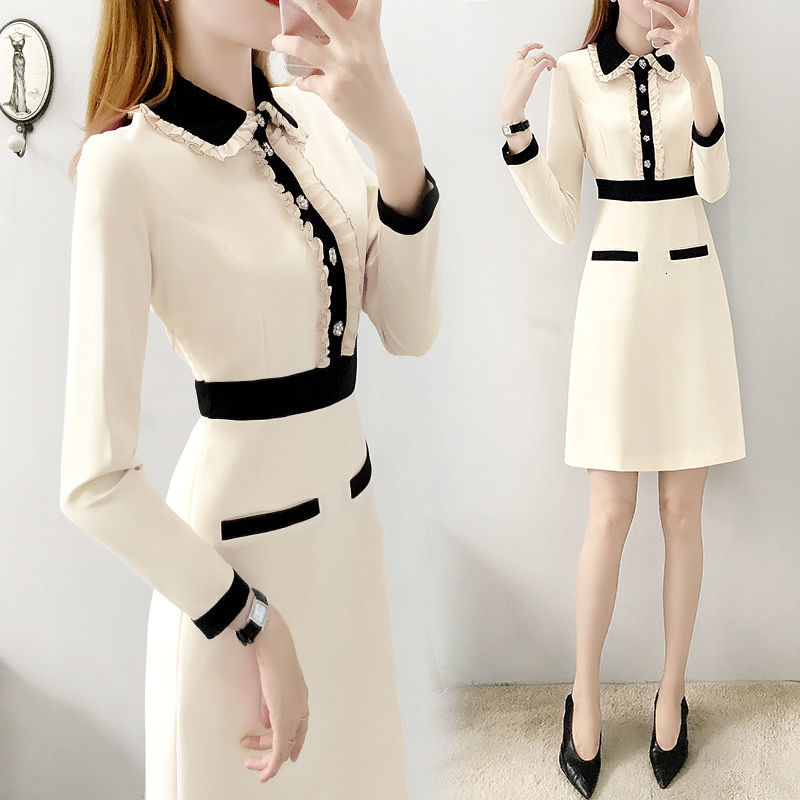 Dressed French for Women Luxury Shreds Dress Button As Office Ladies in Korean Women&#039;s Clothes 0snh