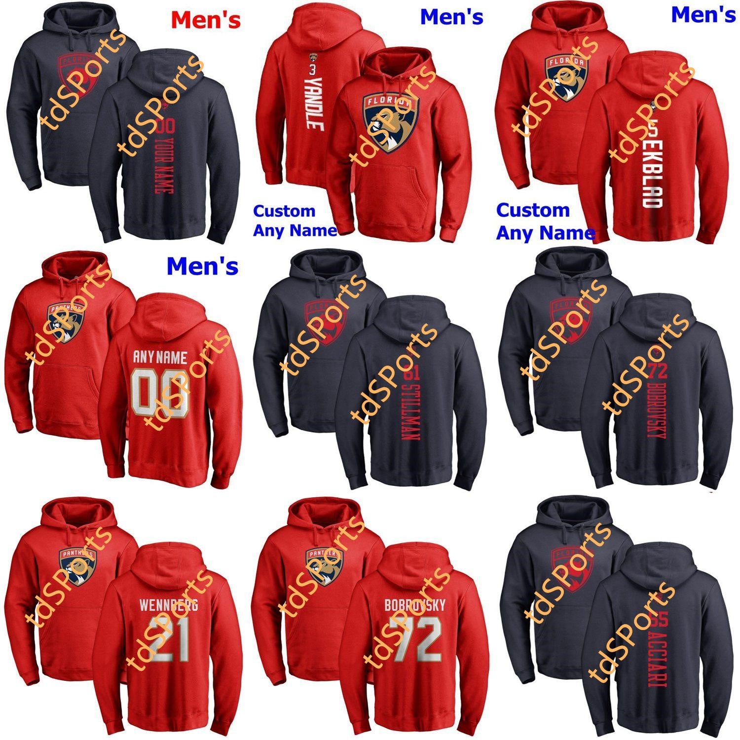 Florida Panthers Pullover Hoodie 6 Anton Stralman 52 MacKenzie Weegar 3 Keith Yandle Sam Montembeault Hockey Sweatshirts Custom Stitched