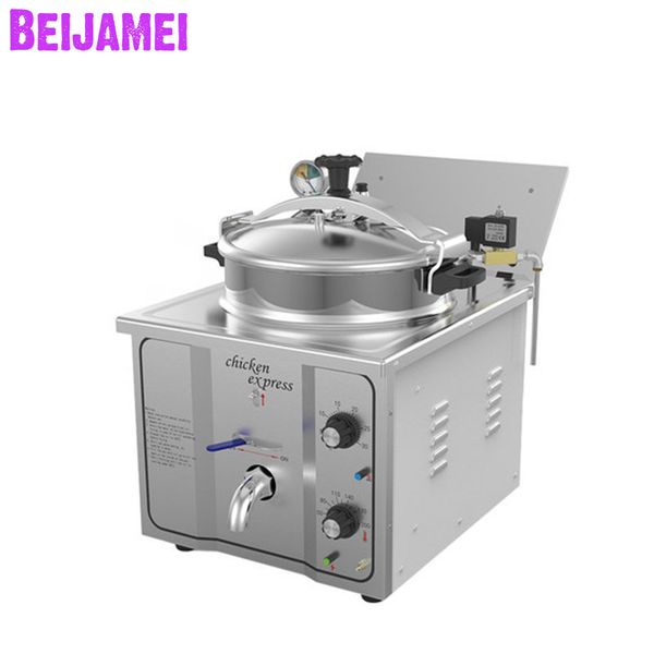 BEIJAMEI 16L Deep Fryer Commercial Electric Chicken Pressure Fryer Machine Duck Fish Meat Vegetable Chips Fryer