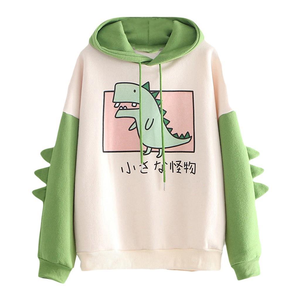 Womens Blouses = Loose Sweater Blouse Dinosaur Print Kawaii Streetwear Harajuku Hoodie Women Hoodies Poleron Mujer Japanese Style