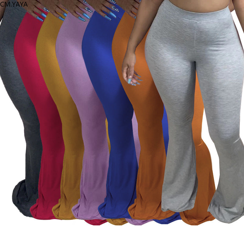 Women Elastic Wide Leg Flare Pants Leggings High Waist Trousers Draped Jogger Pants Sweatpants Casual S-4XL Plus Size