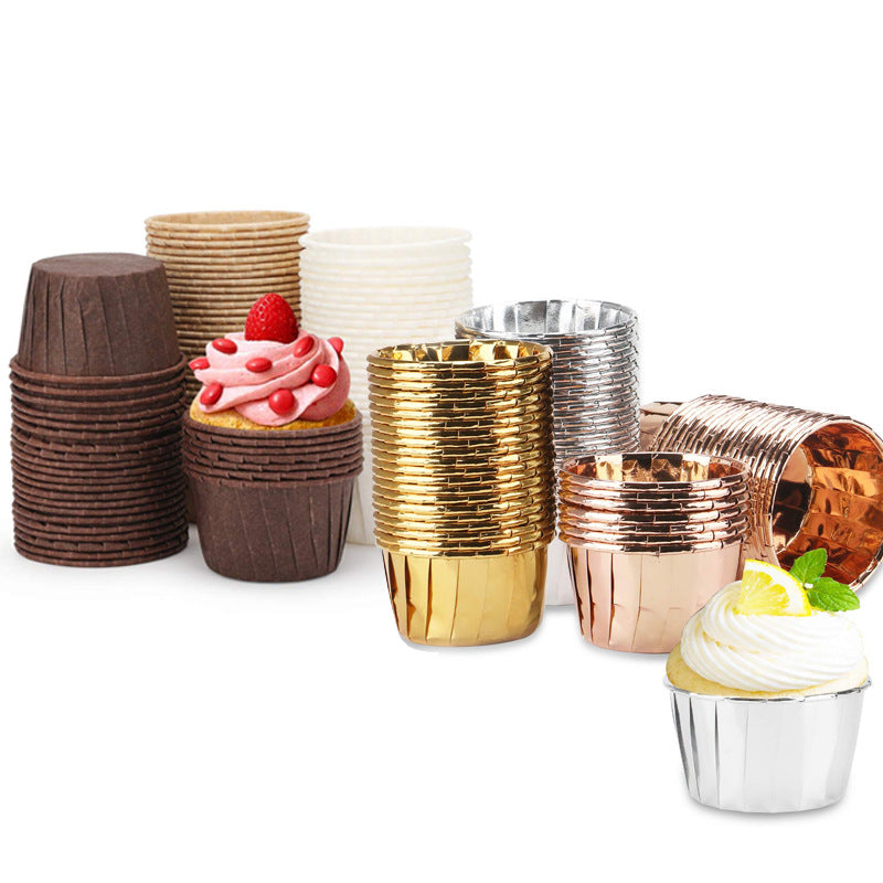 Gold Silver Cake Paper Cups Oil Proof Cupcake Holder Double Sided Aluminum Foil Muffin Cup for Baking 122622