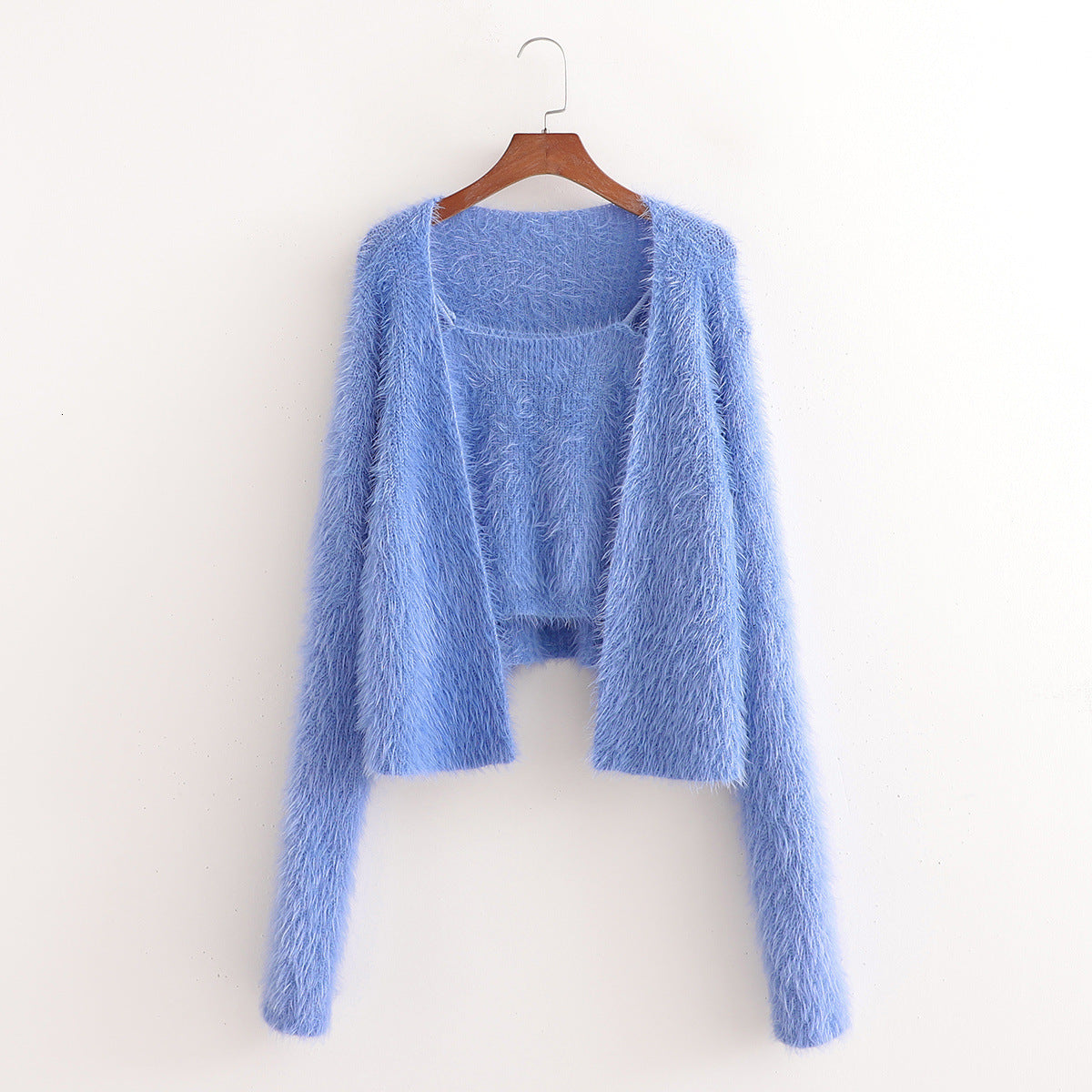 2021 New Autumn - Winter Mink Like Loose Plush Cardigan with Knitted Suspender Sweater ILIC