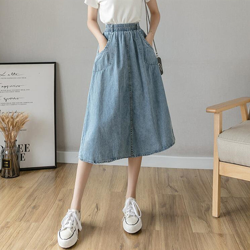 2021 Womens Skirt Vintage Clothes Denim Long Skirts Blue Harajuku Summer High Waist Streetwear the New Flowy Fashion Spring Boar