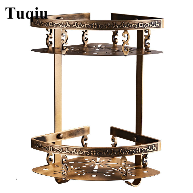 2021 New Wall Mounted Antique Bronze Aluminum Carved Bathroom Soap Shower Shelf Bath Shampoo Holder Zrz5