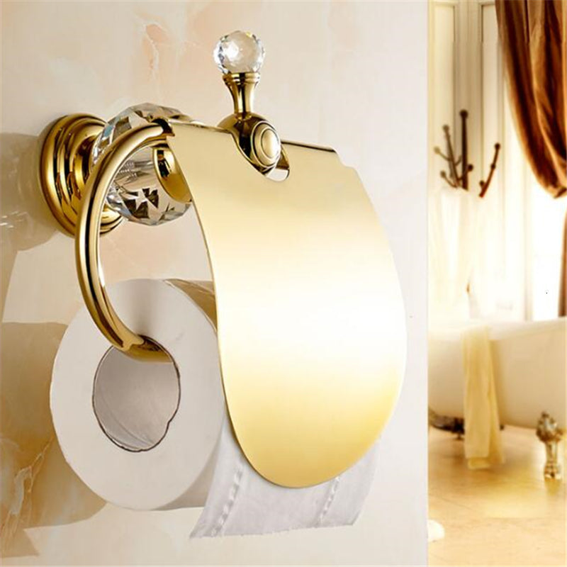 2021 New Holders Crystal Solid Brass Gold-chrome Roll Toilet Paper Tissue Holder Restroom Bathroom Accessories Pyp2