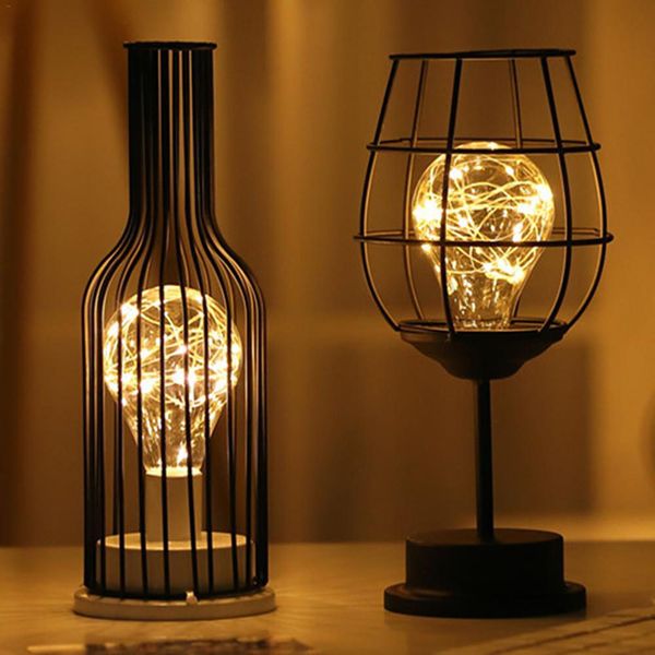 Retro Bulb LED Iron Table Winebottle Copper Wire Night Light Creative Hotel Home Decoration Desk Lamp Night Lamp Battery Powered