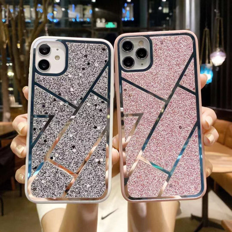 Luxury Glitter Electroplated Geometry Cases For iPhone 11 Pro Max X XS XR 7 8 plus Case Aesthetic Bling Soft Back Cover Fundas