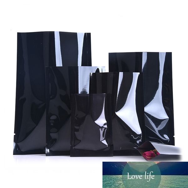 100Pcs-Lot Glossy Black Open Top Aluminum Foil Bag Tear Notch Heat Vacuum Seal Food Pouches for Candy Cookies Tea Coffee Bean