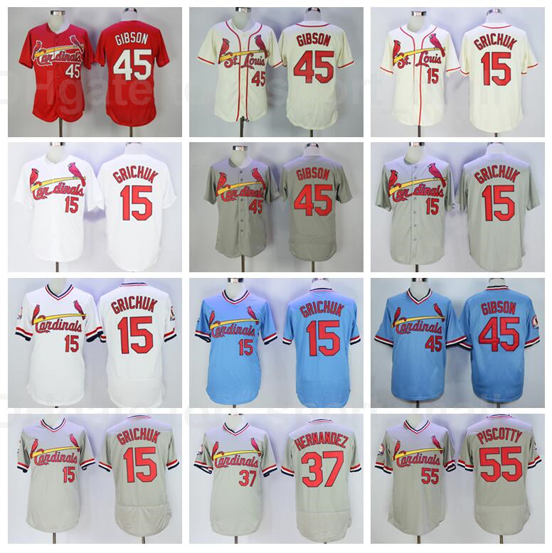 1982 1985 Retror Baseball Vintage 45 Bob Gibson Jersey 15 Randal Grichuk 37 Keith Hernandez Flexbase Cool Base Pullover Retire Top Quality