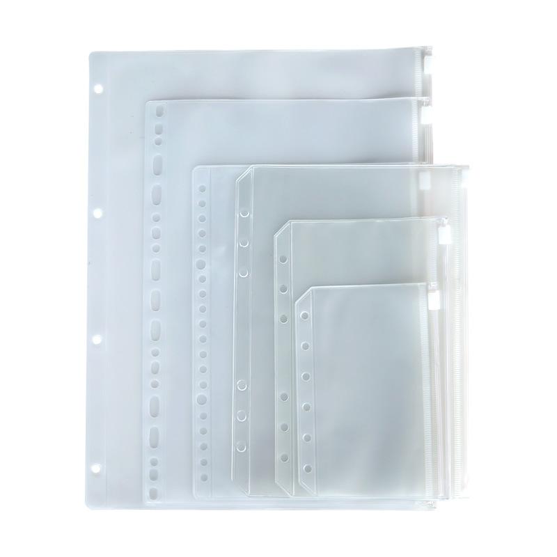 A5 A6 A7 Clear Punched Binder Pockets for Notebook 6 Holes Zipper Loose Leaf Insert Bag PVC Frosted Notebook Pockets Envelop Storage Folders