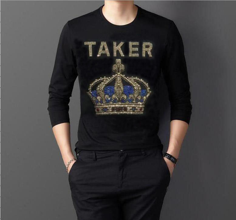 2021 New Streetwear Hot Drill Men Tshirt Winter Black Hip Hop with Hoodie Diamond Stone Shirt Long Ww5n