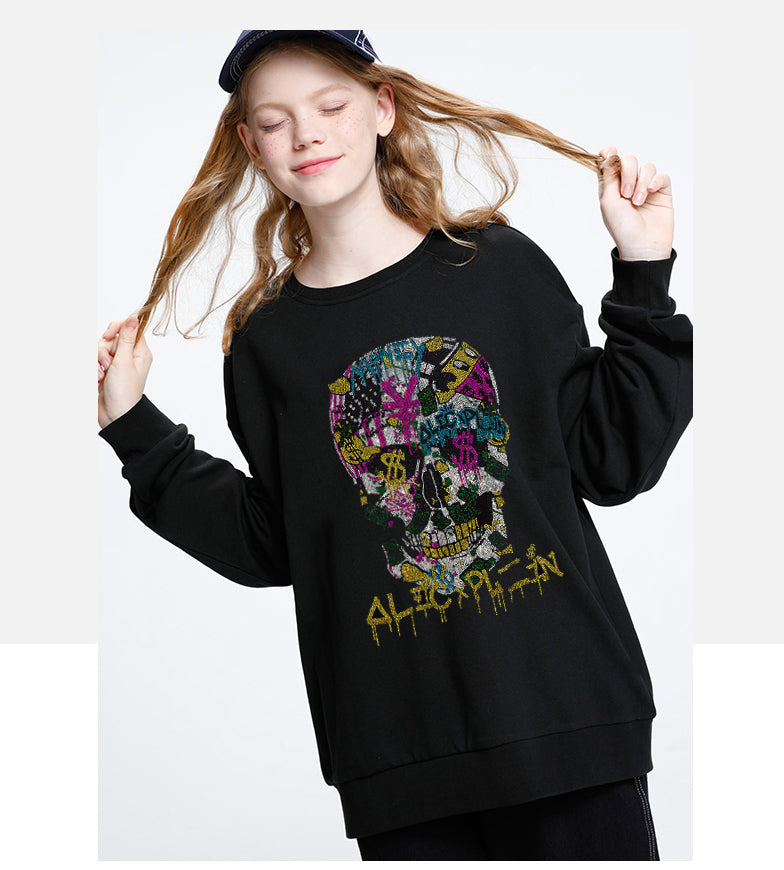 2021 New Womens Diamond Stone Woman&#039;s Long Sleeve Oversize Sweatshirt with Hoodie Female Autumn Sweater Hot Design Drill B7pb