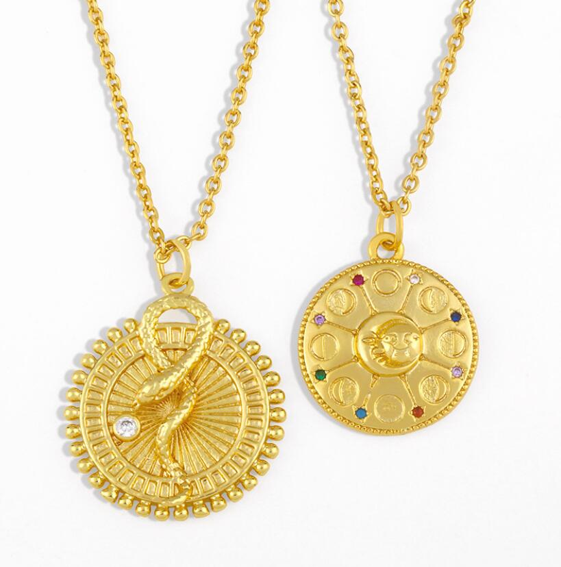 14K Gold Plated Handmade Medallion Snake Link Chain Cross Adjustable Simple Choker Necklaces for Women Jewelry