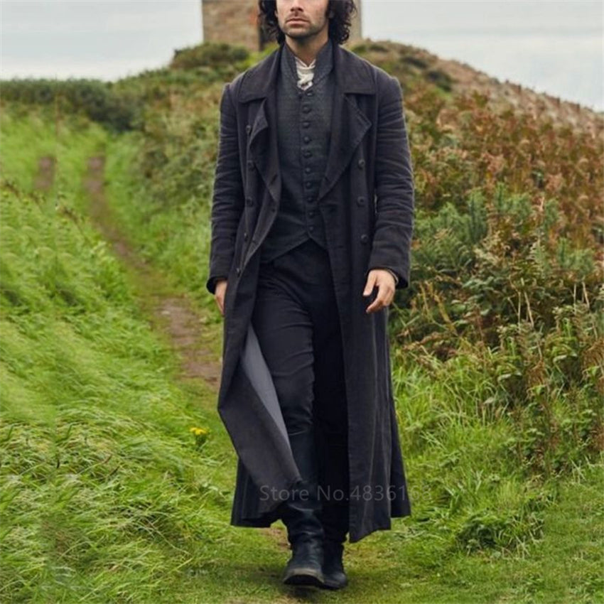 2021 New Medieval Men British Style Retro Casual Coat Knight Detective Party Cosplay Costume Vintage Warm Windbreaker Jackets Outerwear Z26u