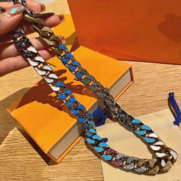 2021 candy Necklace Luxury Jewelry Design Diamond 316L Titanium steel Engrave Colored Enamel Thick Chain Links Patches Necklace 12 styles