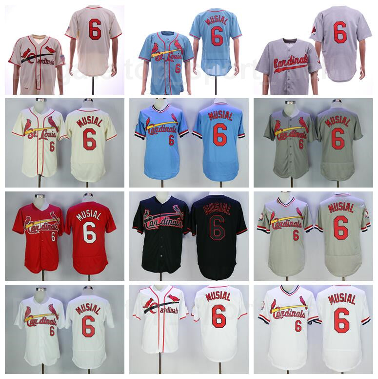 Men Retror 1944 1956 1963 1978 1982 1985 Vintage Baseball 6 Stan Musial Jersey Retire Flexbase Cool Base Pullover Cooperstown Top Quality