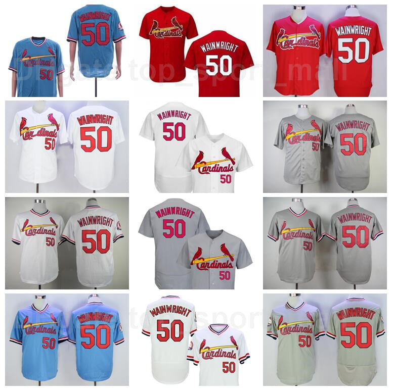 Retror 1978 1982 1985 Vintage Baseball 50 Adam Wainwright Jersey Men Pullover Retire Red White Blue Beige Grey Stitched Flexbase Cool Base