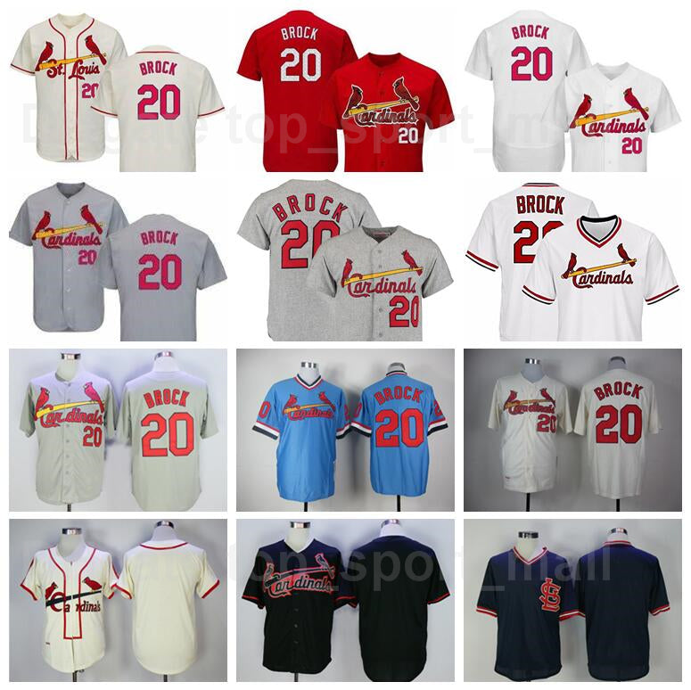 Retror 1967 Vintage Baseball 20 Lou Brock Jersey Pullover Retire Flexbase Cool Base Cooperstown Red White Grey Blue Beige Team