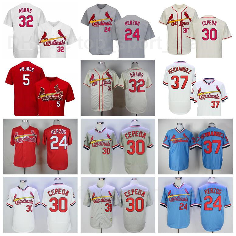 Retror 1946 1982 1985 Vintage Baseball 5 Albert Pujols Jersey 24 Whitey Herzog 30 Orlando Cepeda 37 Keith Hernandez 32 Matt Adams Retire