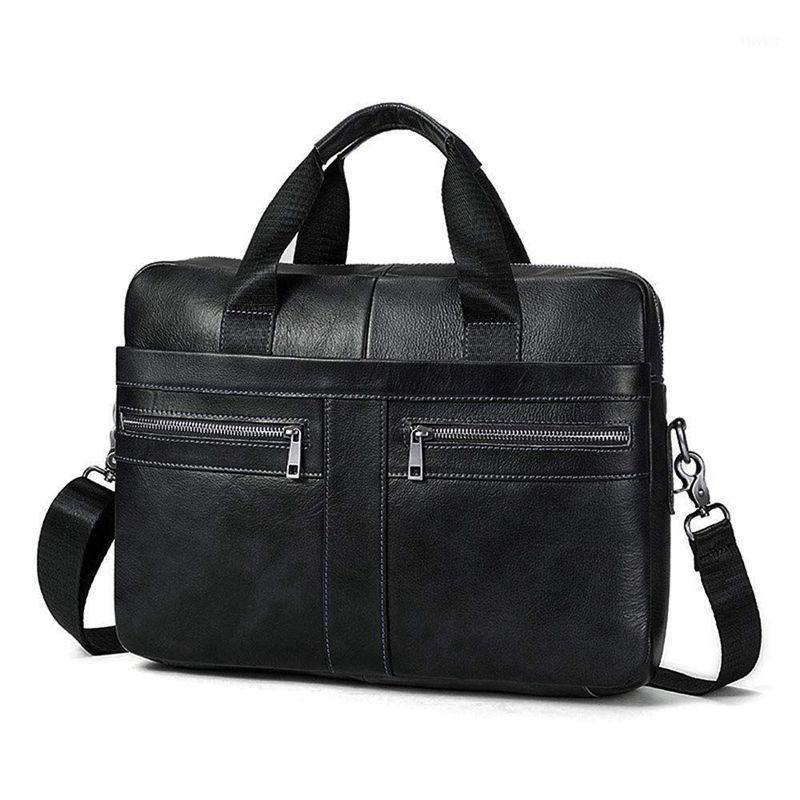 14 Inch Genuine Leather Handbag Briefcase Laptop Document Holder Men Business Women-Black