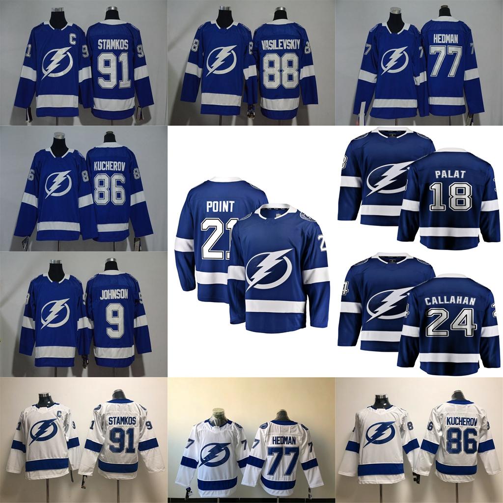 Tampa Bay Lightning Jersey 86 Nikita Kucherov Jersey 91 Steven Stamkos 88 Andrei Vasilevskiy 77 Victor Hedman Hockey Jersey