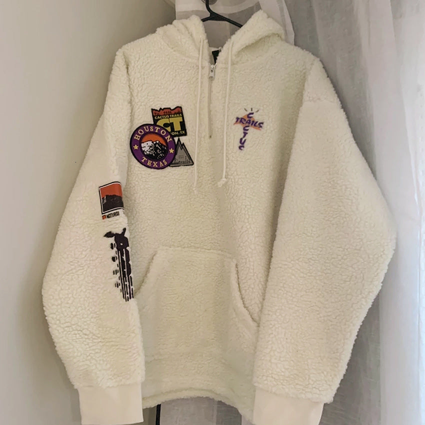 2021 New Lamb Wool Travis Scott Cactus Female Hoodie Trails Zip Embroidered Sweatshirts Pullovers Az63